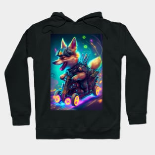 Cyberpunk German Shepherd Super Kart Racing Hoodie